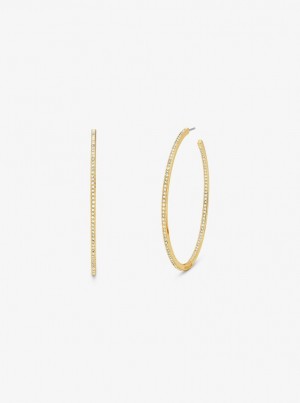 Anillos Michael Kors Precious Metal-Plated Brass Pave Hoop Earrings Mujer Doradas | 7654-OCZBG