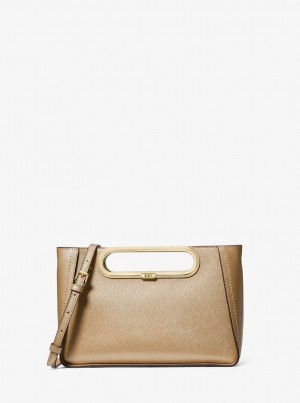 Bolsa Cruzada Michael Kors Chelsea Large Metallic Saffiano Leather Convertible Crossbody Bag Mujer Doradas | 8143-MPHCQ