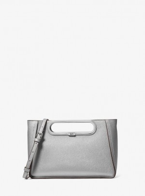 Bolsa Cruzada Michael Kors Chelsea Large Metallic Saffiano Leather Convertible Crossbody Bag Mujer Plateadas | 9472-ACHIK