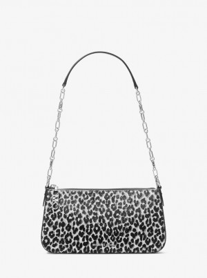 Bolsa Cruzada Michael Kors Empire Medium Leopard Print Calf Hair Chain-Link Pochette Mujer Negras | 3602-SCARN