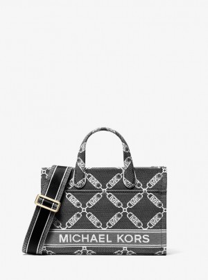 Bolsa Cruzada Michael Kors Gigi Small Empire Logo Jacquard Messenger Bag Mujer Negras Blancas | 7926-RWKLC