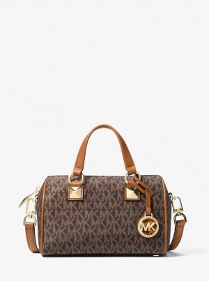 Bolsa Cruzada Michael Kors Grayson Small Logo Print Woven Duffel Crossbody Bag Mujer Brn/Acorn | 7962-XHZTD