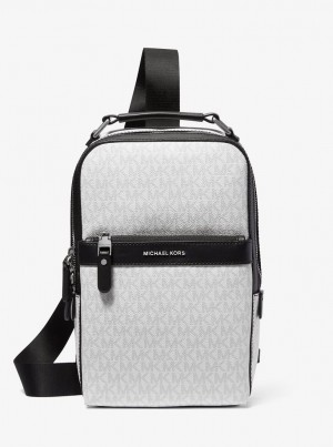 Bolsa Cruzada Michael Kors Hudson Logo Sling Pack Hombre Bright Wht | 2304-BJHFQ