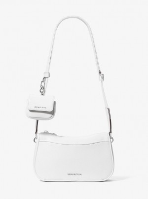 Bolsa Cruzada Michael Kors Jet Set Medium Pebbled Leather Crossbody Bag with Case for Apple AirPods Pro Mujer Blancas | 4560-HOFBY