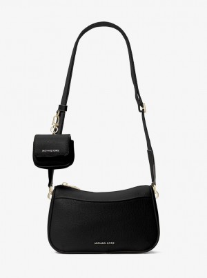 Bolsa Cruzada Michael Kors Jet Set Medium Pebbled Leather Crossbody Bag with Case for Apple AirPods Pro Mujer Negras | 5649-VCLNW