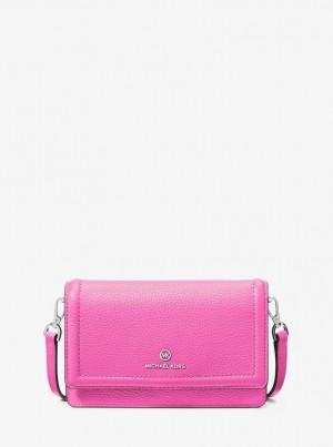 Bolsa Cruzada Michael Kors Jet Set Small Pebbled Leather Smartphone Convertible Crossbody Bag Mujer Rosas | 7192-KINYD