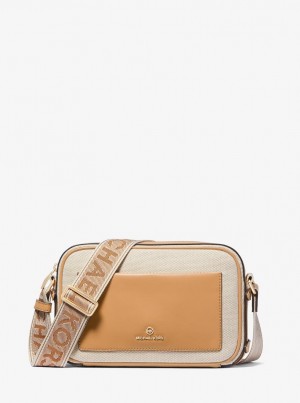 Bolsa Cruzada Michael Kors Maeve Large Canvas and Smooth Crossbody Bag Mujer Pale Peanut | 0182-TFQEV