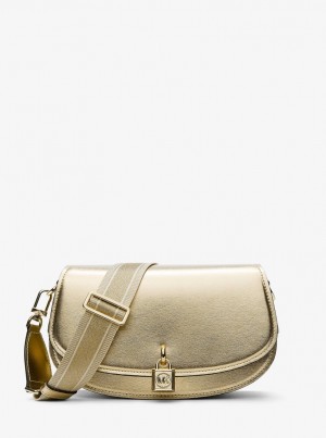 Bolsa Cruzada Michael Kors Mila Medium Metallic Leather Messenger Bag Mujer Doradas | 8173-UACHF