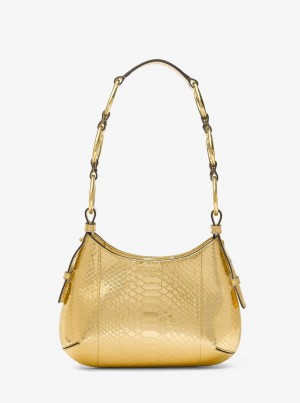 Bolsa De Hombro Michael Kors Bardot Mini Metallic Python Embossed Leather Hobo Shoulder Bag Mujer Doradas | 1783-SNUIL