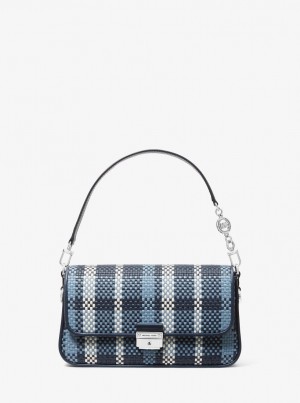 Bolsa De Hombro Michael Kors Bradshaw Small Woven Leather Convertible Shoulder Bag Mujer Azul Marino Multicolor | 8612-KNDYM