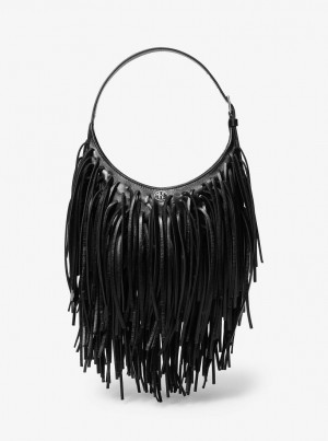 Bolsa De Hombro Michael Kors Dyan Small Fringed Leather Shoulder Bag Mujer Negras | 4529-PQCMS