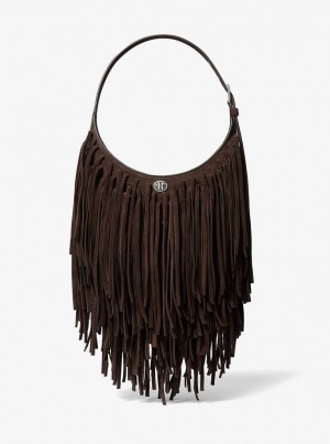 Bolsa De Hombro Michael Kors Dyan Small Fringed Suede Shoulder Bag Mujer Chocolate | 5278-FYPZK