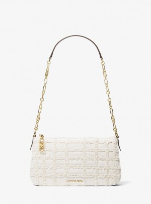 Bolsa De Hombro Michael Kors Empire Medium Frayed Denim Chain-Link Pochette Mujer Blancas | 3726-JOMDY