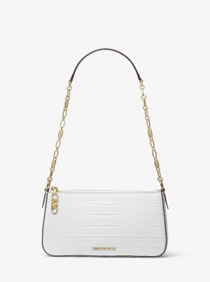 Bolsa De Hombro Michael Kors Empire Medium Crocodile Embossed Leather Chain-Link Shoulder Bag Mujer Blancas | 3768-VTQAW