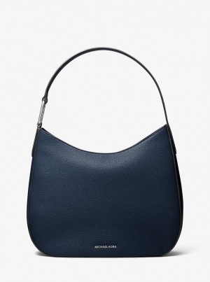 Bolsa De Hombro Michael Kors Kensington Large Pebbled Leather Hobo Shoulder Bag Mujer Azul Marino | 6829-DASRW