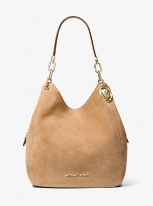 Bolsa De Hombro Michael Kors Lillie Large Suede Shoulder Bag Mujer Pale Peanut | 8712-RFWDX