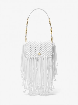 Bolsa De Hombro Michael Kors Marissa Medium Hand-Woven Macrame Shoulder Bag Mujer Blancas | 7086-YMTEF