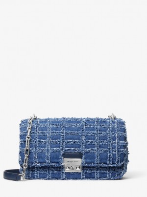 Bolsa De Hombro Michael Kors Tribeca Large Frayed Denim Shoulder Bag Mujer Azules | 3975-UPRYC