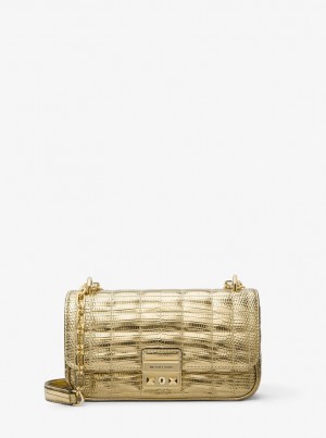 Bolsa De Hombro Michael Kors Tribeca Small Quilted Metallic Lizard Embossed Leather Shoulder Bag Mujer Doradas | 4061-DPYBG