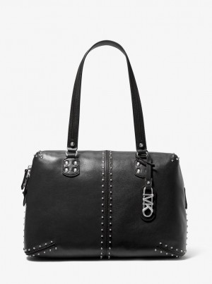 Bolsa Duffle Michael Kors Astor Large Studded Leather Tote Bag Mujer Negras | 7129-IEQCU