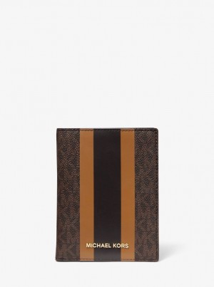 Bolsa Duffle Michael Kors Bedford Travel Medium Logo Stripe Passport Wallet Mujer Brn/Acorn | 1948-XMDHF