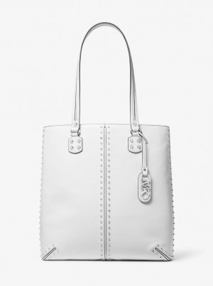 Bolsas de Mano Michael Kors Astor Large Studded Leather Tote Bag Mujer Blancas | 2503-OKGMQ