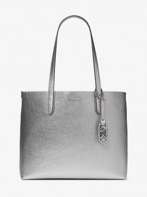 Bolsas de Mano Michael Kors Eliza Extra-Large Metallic Pebbled Leather Reversible Tote Bag Mujer Plateadas | 0736-WUVHR