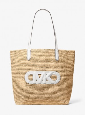 Bolsas de Mano Michael Kors Eliza Extra-Large Empire Logo Straw Tote Bag Mujer Nat/Opticwht | 2745-MKVUQ