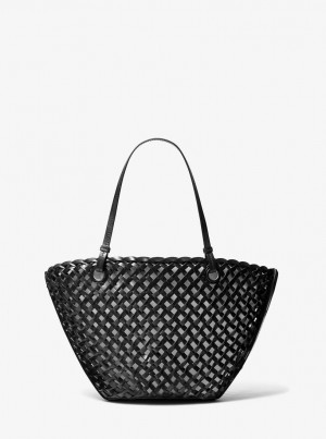 Bolsas de Mano Michael Kors Isabella Medium Hand-Woven Leather Tote Bag Mujer Negras | 8721-HNFAL