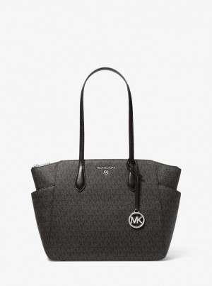 Bolsas de Mano Michael Kors Marilyn Medium Logo Tote Bag Mujer Negras | 0843-KDXOP