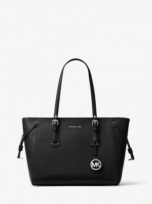 Bolsas de Mano Michael Kors Voyager Medium Crossgrain Leather Tote Bag Mujer Negras | 4035-WZPKF