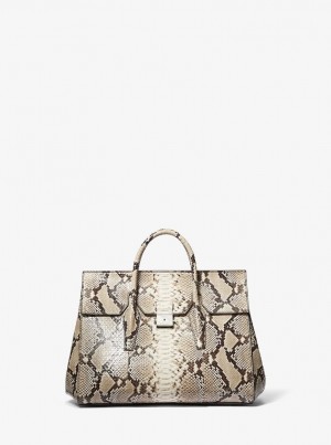 Bolso Satchel Michael Kors Campbell Large Python Embossed Leather Weekender Bag Mujer Beige | 4915-XSVYW