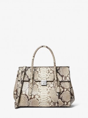 Bolso Satchel Michael Kors Campbell Medium Python Embossed Leather Satchel Mujer Beige | 5374-OGIWP