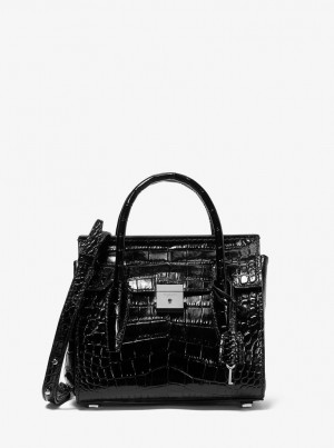 Bolso Satchel Michael Kors Campbell Mini Crocodile Embossed Leather Satchel Mujer Negras | 0361-AZFYW