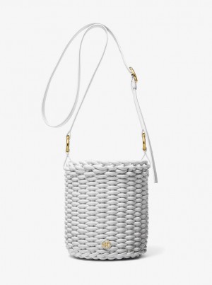 Bolso Satchel Michael Kors Julie Large Woven Leather Bucket Bag Mujer Blancas | 5402-KBACW