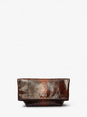 Bolsos De Mano Michael Kors Candice Small Python Embossed Leather Folded Clutch Mujer Marrones | 6943-BMPRA