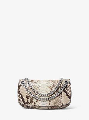 Bolsos De Mano Michael Kors Christie Mini Python Embossed Leather Envelope Bag Mujer Beige | 2756-TCSWD