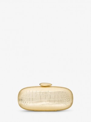 Bolsos De Mano Michael Kors Tina Small Metallic Crocodile Embossed Leather Minaudiere Mujer Doradas | 5984-PFLUE