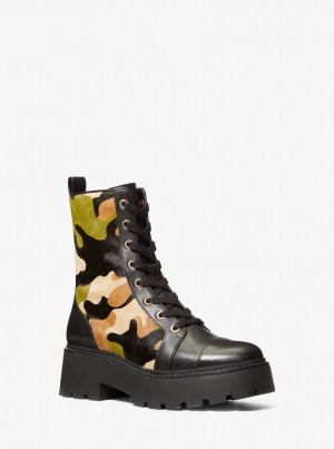 Botas Michael Kors Blake Camouflage Print Calf Hair Combat Boot Mujer Verde Oliva Multicolor | 9873-IJZPF