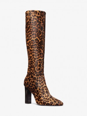 Botas Michael Kors Carly Leopard Print Calf Hair Boot Mujer Marrones Multicolor | 5028-HJUCE