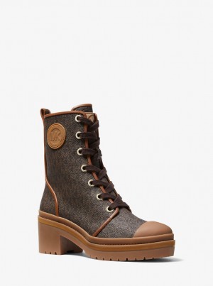 Botas Michael Kors Corey Logo Combat Boot Mujer Marrones | 0194-YOTSA