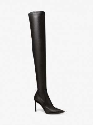 Botas Michael Kors Elle Leather Boot Mujer Negras | 4830-ZGAWX