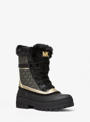 Botas Michael Kors Ozzie Metallic Logo Boot Mujer Negras Doradas | 4107-EPSOX