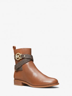 Botas Michael Kors Rory Leather and Logo Ankle Boot Mujer Luggage | 7823-ACZSH