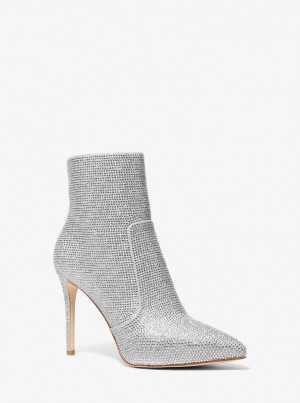 Botas Michael Kors Rue Embellished Glitter Chain-Mesh Ankle Boot Mujer Plateadas | 2591-TZGYD