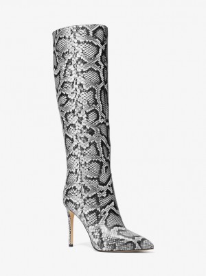 Botas Michael Kors Rue Snake Embossed Leather Knee Boot Mujer Negras | 1690-LEMKG