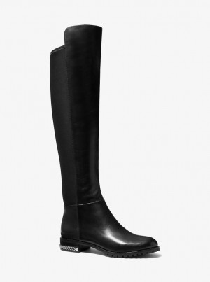 Botas Michael Kors Sabrina Stretch Leather Boot Mujer Negras | 6407-XJUFV