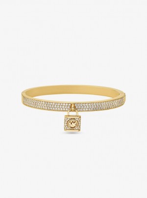 Brazaletes Michael Kors Precious Metal-Plated Brass Pave Lock Bangle Mujer Doradas | 4573-VUWCY