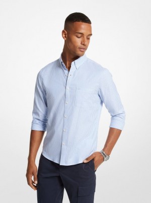 Camisas Michael Kors Striped Stretch Cotton Shirt Hombre Azules | 4590-UFAZD