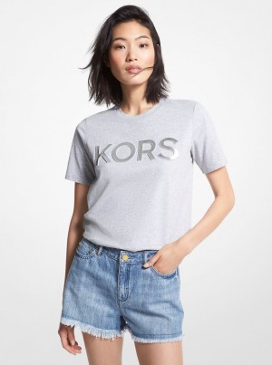 Camiseta Michael Kors Logo Organic Cotton T-Shirt Mujer Gris | 0327-COXDE